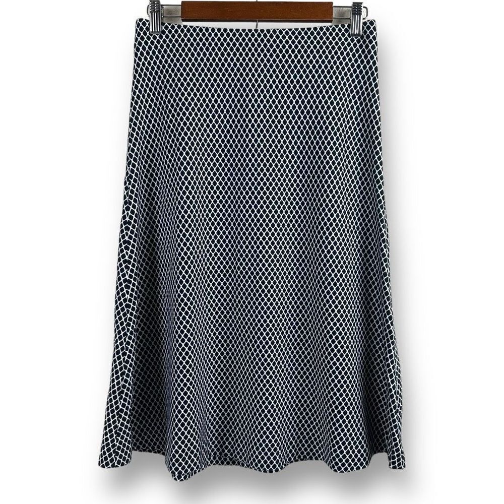 Ann Taylor Women's Size 4 Diamond Midi Skirt Black And White Geo‎ Pattern New